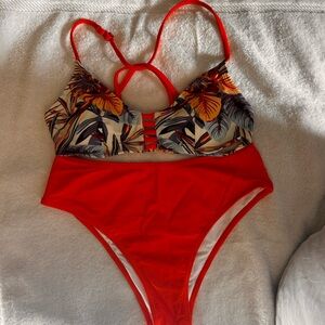 Orange floral binki/ blue floral bikini